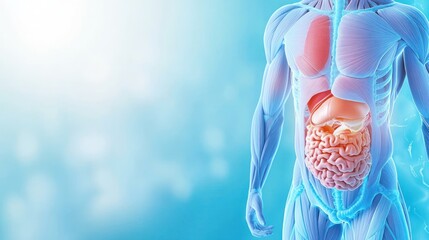 Poster - Anatomical illustration of the human body highlighting internal organs and systems for educational purposes