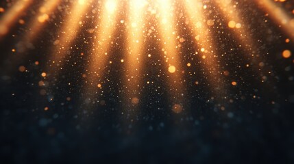 Golden Light Rays and Shimmering Particles on a Dark Background