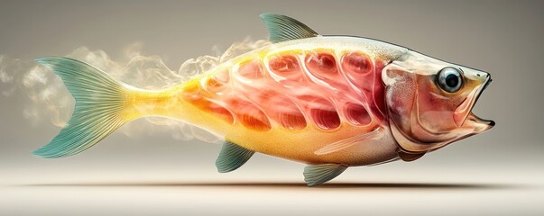 Leinwandbilder - A colorful and artistic representation of a fish with a unique smoke effect enhancing its features