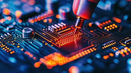 Fototapete - Exploring the intricate world of circuit boards and microchips in modern technology applications