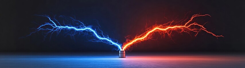 Poster - Dynamic energy the visual clash of blue and red lightning representing power and innovation in technology