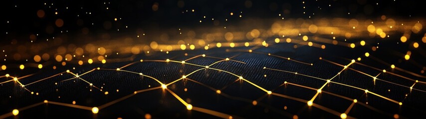 Poster - Illuminating connections a stunning visual journey through a network of golden lights on a dark canvas