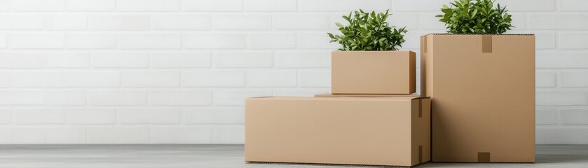 Poster - Minimalist arrangement of boxes and plants creating a modern home decor aesthetic