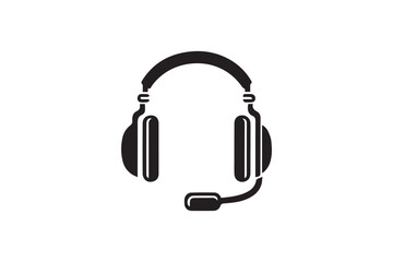 Computer headphone vector silhouette isolated in white background