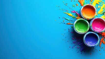 Aufkleber - Vibrant explosion of color a creative display of paint in jars against a bright blue background