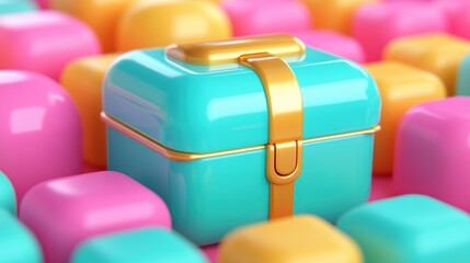Aufkleber - Colorful treasure box surrounded by bright cubes a playful and eye-catching design element for creative projects