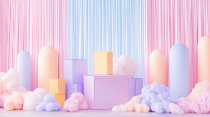 Poster - Colorful abstract composition with geometric shapes and soft clouds for creative projects and backgrounds