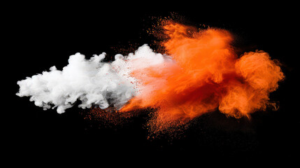 Aufkleber - Bold orange powder dust explosion on black background creates striking visual impact. dynamic contrast of colors evokes energy and excitement, perfect for creative projects