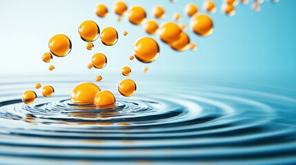 Aufkleber - Captivating drops of golden liquid creating ripples in clear water a stunning visual display of nature's beauty