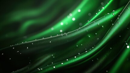 Fototapete - Elegant green silk with water droplets a captivating textile background