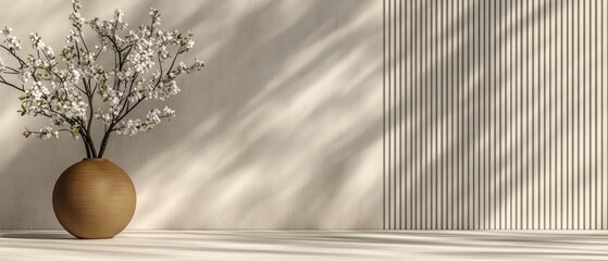 Poster - Elegant minimalist decor a serene arrangement of blossoming branches in a stylish vase on a light background