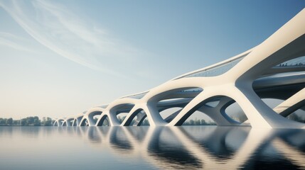 Aufkleber - Architectural photography of a bridge with modern design elements spanning a river
