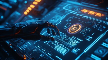 Poster - Artificial intelligence AI system human-machine interaction glowing interface futuristic design