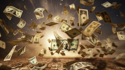 Poster - Cash circulation in global economies depicted by money flow and financial charts