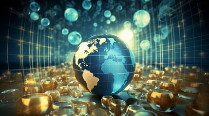 Aufkleber - Currency exchange rates related to GDP growth depicted with global currencies and market data