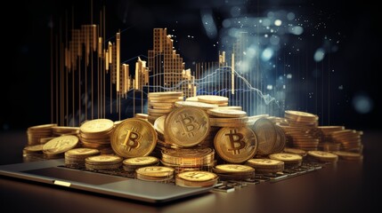 Poster - Digital cash management with cryptocurrency symbols and online transaction data