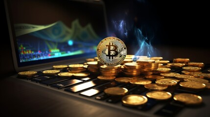 Poster - Digital cash management with cryptocurrency symbols and online transaction data