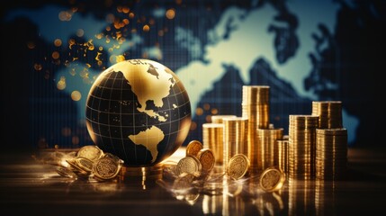 Aufkleber - Global investment strategies involving cash and currency with rising graphs and financial tools