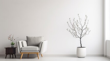 Poster - Minimalist interior design featuring a monochromatic color scheme and simple decor
