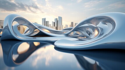 Leinwandbilder - Parametric architecture with fluid, dynamic forms in an urban landscape
