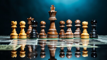 Poster - Strategic planning for recession management with chess pieces and financial strategies