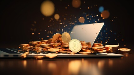 Poster - Transactions involving wealth and finance represented by digital payment methods and secure platforms