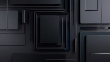 Poster -  Minimalist Black Geometric Abstract Background with Sharp Lines and Textured Surfaces