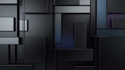 Poster -  Minimalist Black Geometric Abstract Background with Sharp Lines and Textured Surfaces