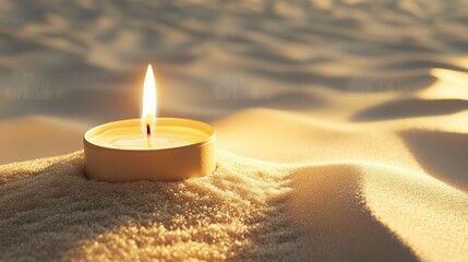 Poster - Single candle burning in sand, peaceful church ambiance, Candlemas symbol