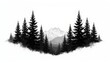 © Vladimir - Mountain landscape tattoo with pine trees in blackwork style on white background concept