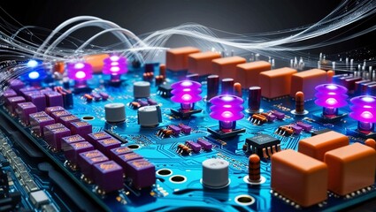Poster -  Close-up of an intricate black and gold circuit board design, showcasing the complexity of modern computing systems and technological engineering