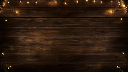 Wooden Desk Illuminated with Christmas Lights