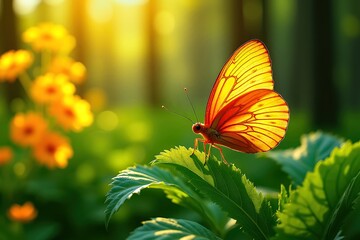 Albatross Butterfly perched on leaf, beauty shines in sunlight