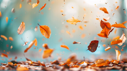 Wall Mural - background of falling autumn leaves, blurred backdrop