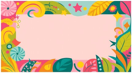 Pink and green abstract floral border with copy space.