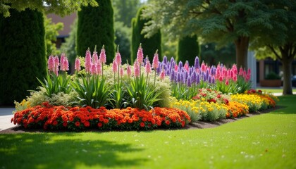 Sticker -  Vibrant garden blooms in a park setting