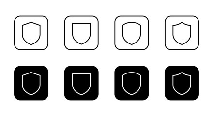 Fototapete - Shield guard line icon on black square. Defense, security sign symbol