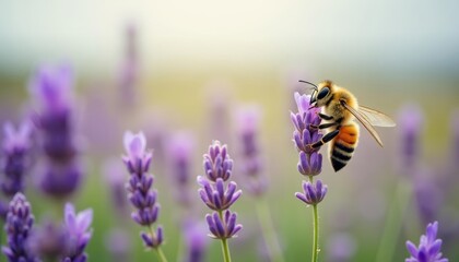 Wall Mural -  Bee in lavender field a symbol of natures harmony