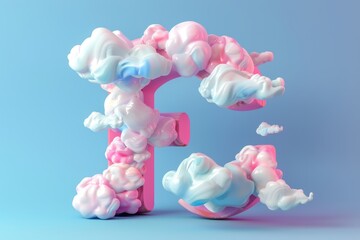 Wall Mural - The letter F is made of clouds and is pink and blue