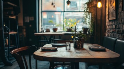 Industrial dining room with an empty place setting