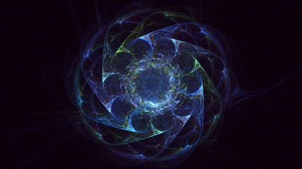 Poster - 3d manual rendering abstract blue fractal light background. its not ai generatd illustration.