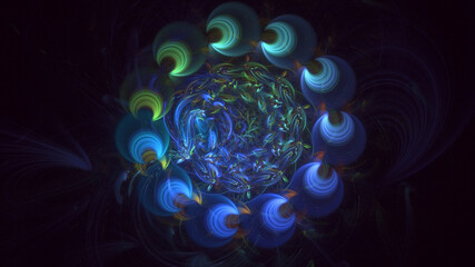 Poster - 3d manual rendering abstract blue fractal light background. its not ai generatd illustration.