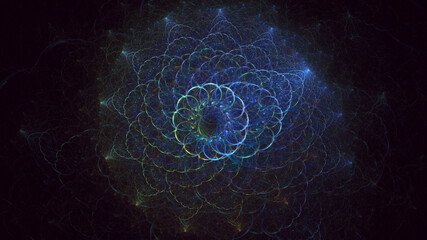 Poster - 3d manual rendering abstract blue fractal light background. its not ai generatd illustration.
