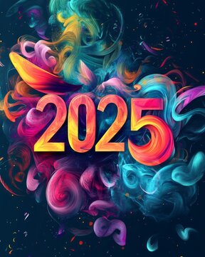 2025 typography design concept.Happy new year 2025 cover design with stylish and nice colors for banners, posters and greetings