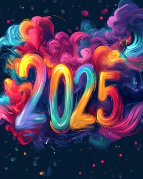 2025 typography design concept.Happy new year 2025 cover design with stylish and nice colors for banners, posters and greetings