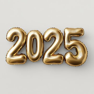 Happy New Year 2025. Golden realistic balloon numbers 2025 - cut out, white background 