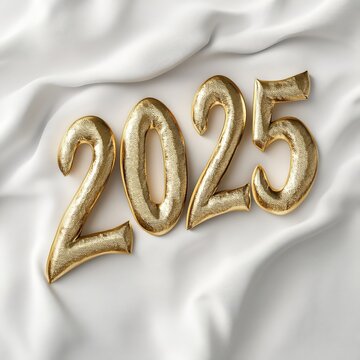 Happy New Year 2025. Golden realistic balloon numbers 2025 - cut out, white background 