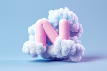 A cloud-like letter N, which is pink and appears to be made of cotton candy