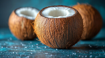 coconut fruit on blue background. Mockup template for art design
