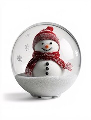 Poster - Christmas snow globe, snowman with scarf, isolated on white, gentle snowflakes, watercolor style